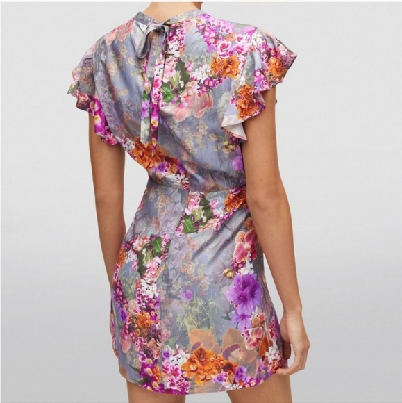 AllSaints Jemille Lucia Dress Peace Pink Floral Twist Waist - Picture 2 of 4